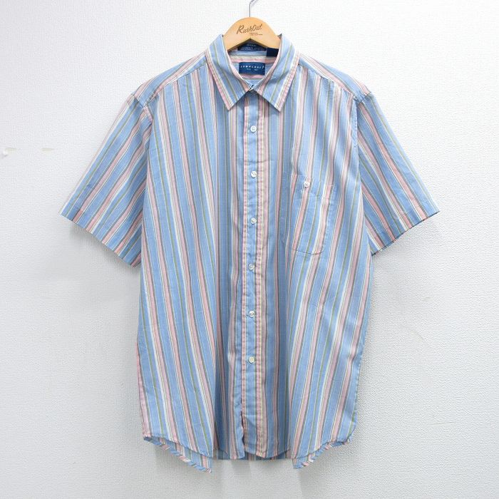 90s 半袖シャツ ストライプ ライトブルー XL | 古着