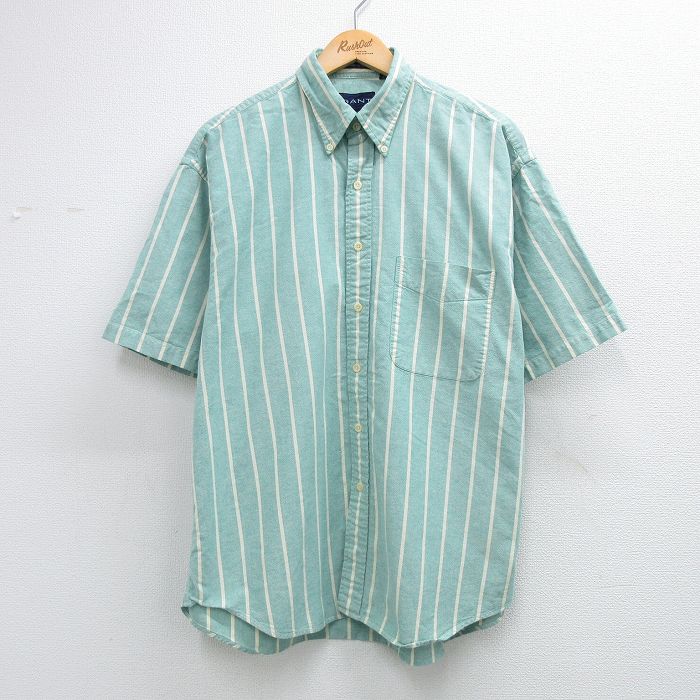 GANT 90s 半袖シャツ オックスフォード グリーンストライプ XL | 古着