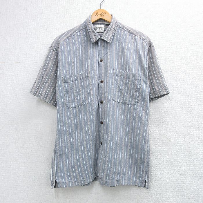 グレーストライプ 半袖シャツ M | 古着