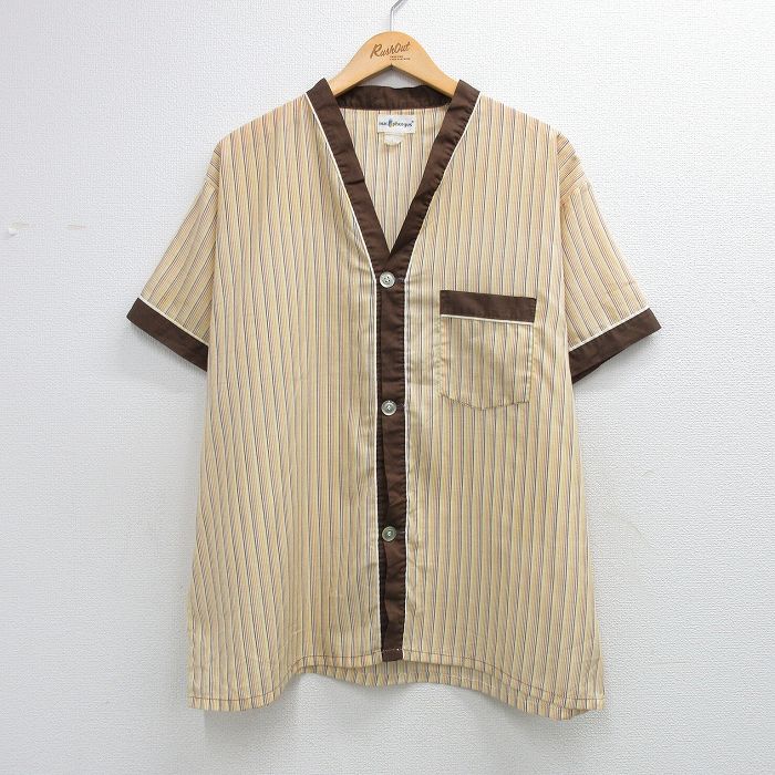 80s 半袖パジャマシャツ ストライプ イエロー XL | 古着