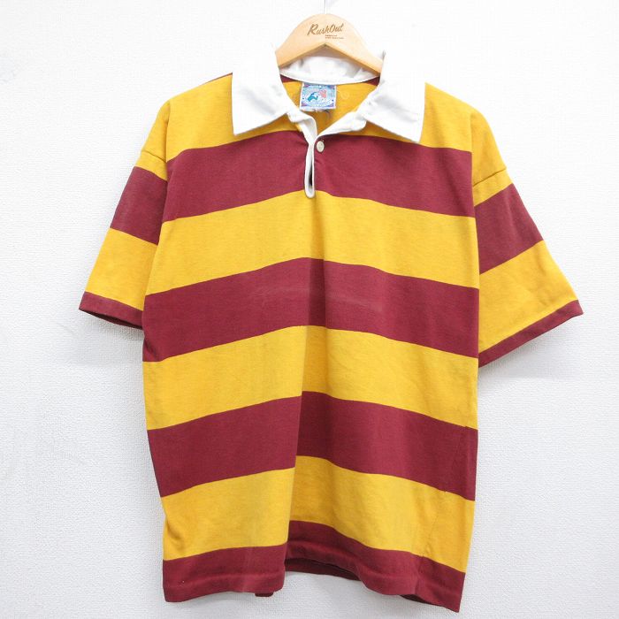 オレンジボーダー半袖ラガーシャツ 90s XL | 古着