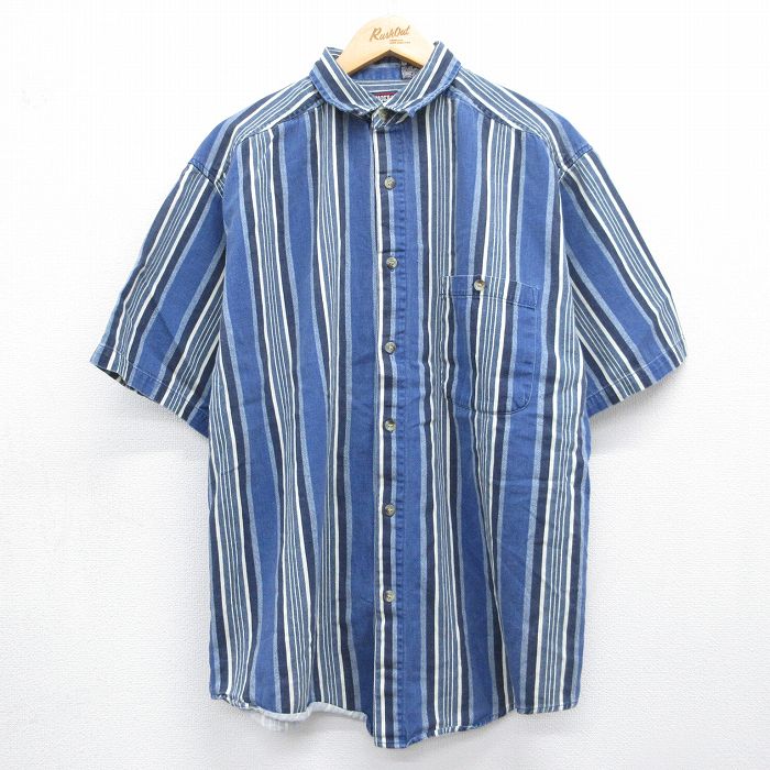 00s 半袖シャツ ストライプ ネイビー XL | 古着