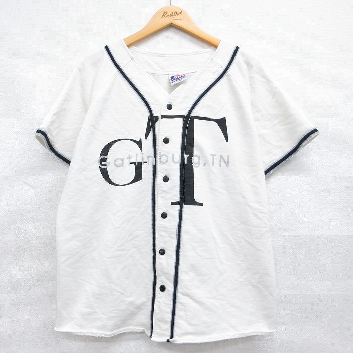 XL★古着 半袖 ベースボール シャツ メンズ 90年代 90s GT コットン USA製 ホワイト 26may18