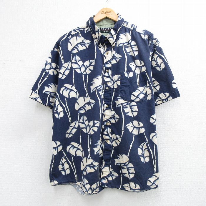 00s 半袖シャツ 葉 ネイビー XL | 古着