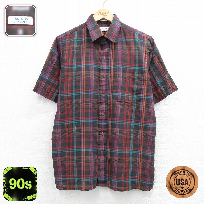 【20%OFF】アロー 90s 半袖シャツ チェック ブラック メンズL相当 | 古着