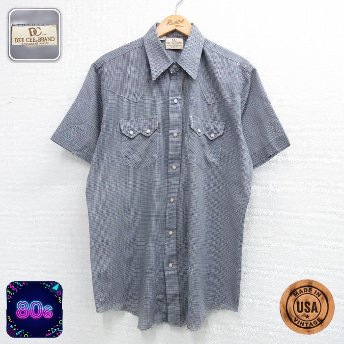 【20%OFF】DEE CEE 80s 半袖ウエスタンシャツ チェック ライトブルー メンズXL相当 | 古着
