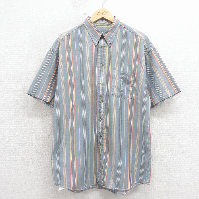 00s 半袖シャツ ストライプ ネイビー L | 古着