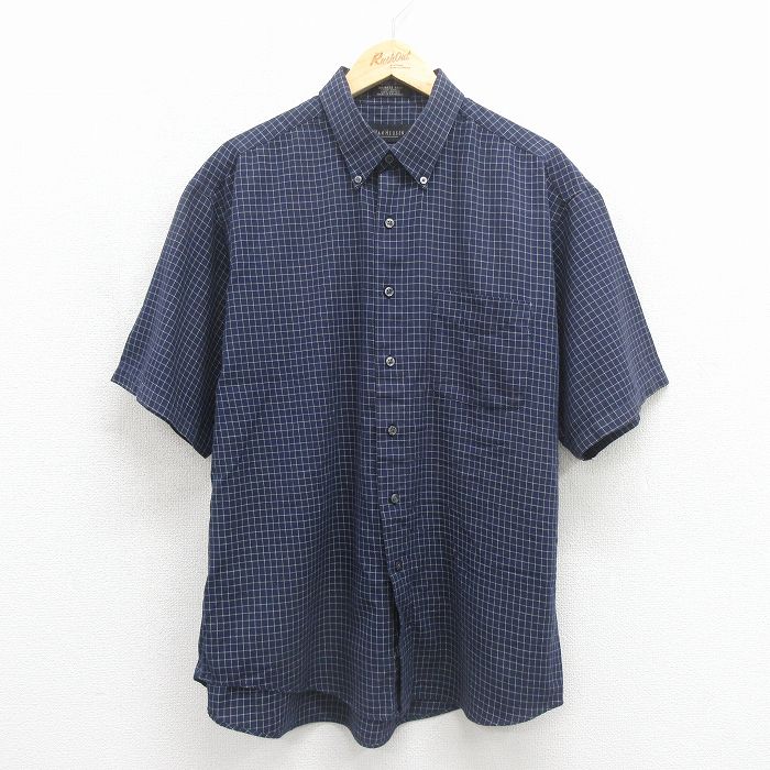 バンヒューセン 半袖シャツ ネイビーチェック XL | 古着