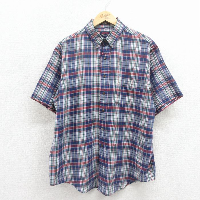 90s 半袖シャツ ネイビーチェック XL | 古着