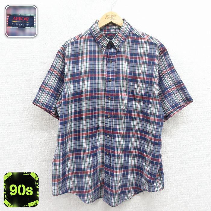 90s 半袖シャツ ネイビーチェック メンズXL相当 | 古着