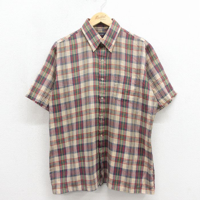 80s 半袖シャツ ベージュチェック XL | 古着