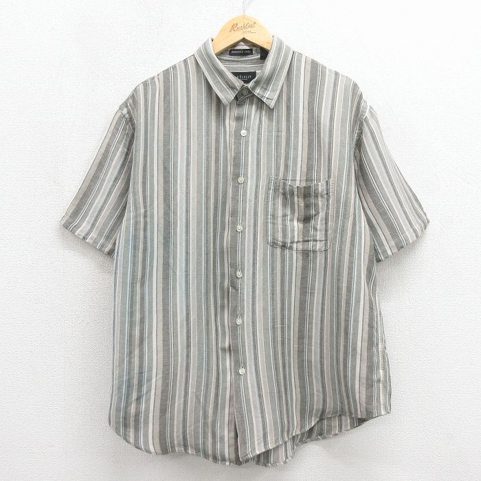 バンヒューセン 半袖シャツ ストライプ カーキ XL | 古着