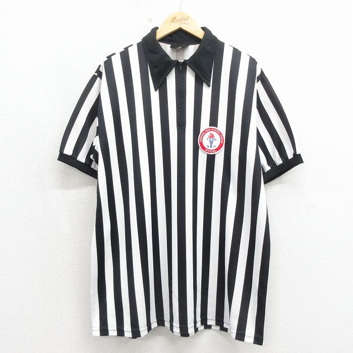 80s 半袖ハーフジップシャツ ストライプ ブラック XL | 古着