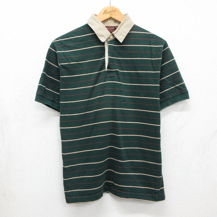 ラルフローレン 90s 半袖ラガーシャツ ボーダー グリーン M | 古着