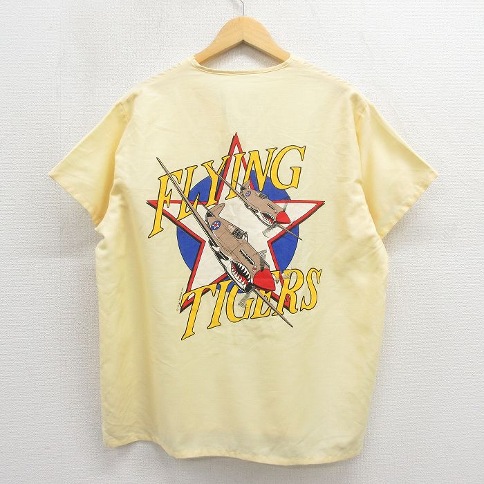 XL★古着 半袖 トップス メンズ 80年代 80s ミリタリー フライングタイガース イエロー【spe】 26may26