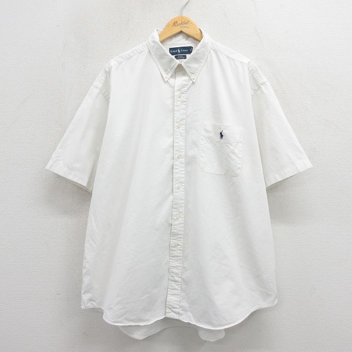XL★古着 ラルフローレン 半袖 ブランド シャツ メンズ 90年代 90s ワンポイントロゴ BLAKE 大きいサイズ ロング丈 コットン ボタンダウン ホワイト【spe】 26may26
