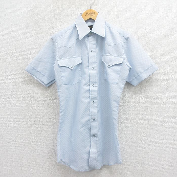 S★古着 半袖 ウエスタン シャツ メンズ 90年代 90s ロング丈 USA製 ライトブルー【spe】 26may26