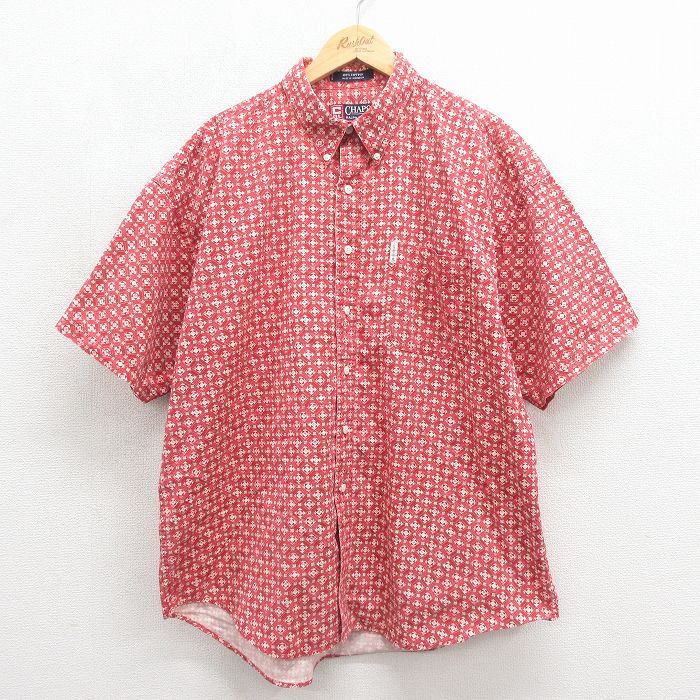 XL★古着 ラルフローレン チャップス 半袖 ブランド シャツ メンズ 90年代 90s 大きいサイズ コットン ボタンダウン レッド 26may27