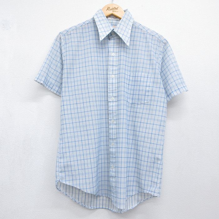 70s 半袖シャツ チェック ライトブルー L | 古着
