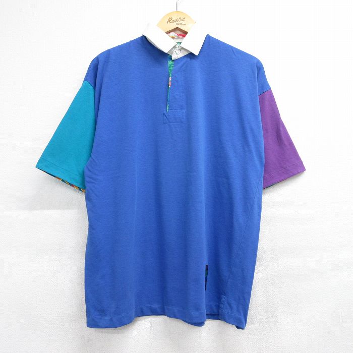 ラルフローレン 90s 半袖ラガーシャツ マルチカラー ブルー L | 古着