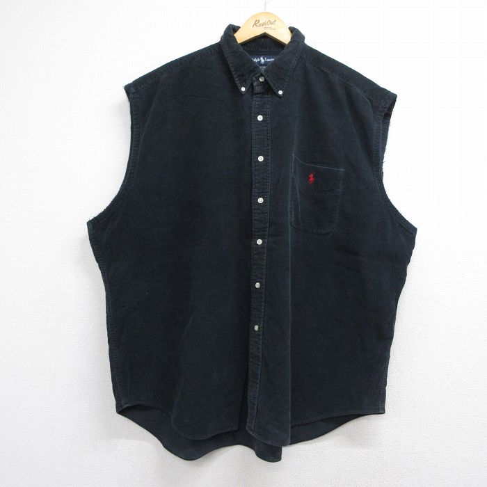 ラルフローレン 90s ノースリーブシャツ ワンポイントロゴ ブラック XL | 古着