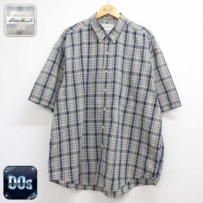 【20%OFF】エディーバウアー 00s 半袖シャツ ベージュチェック メンズXL相当 | 古着