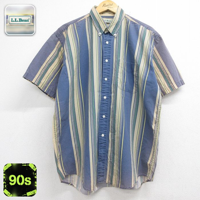 【20%OFF】エルエルビーン 90s 半袖シャツ ストライプ ネイビー メンズXL相当 | 古着