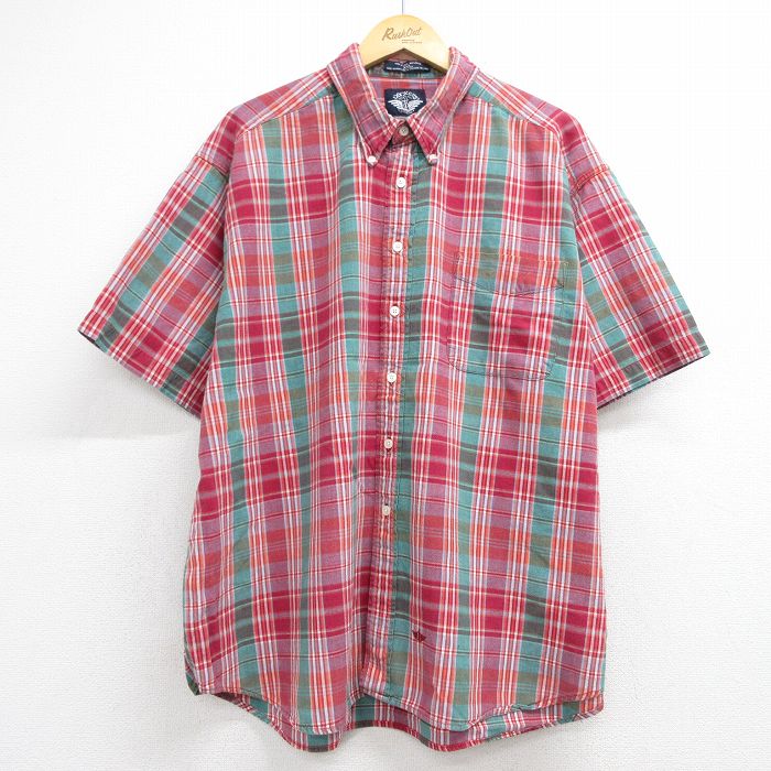 XL★古着 ドッカーズ 半袖 シャツ メンズ 90年代 90s 大きいサイズ コットン ボタンダウン レッド チェック 26jun04