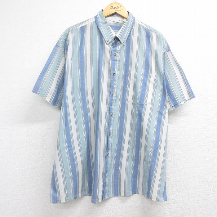 XL★古着 ベーシックエディションズ 半袖 シャツ メンズ 90年代 90s 大きいサイズ ボタンダウン ライトブルー ストライプ【spe】 26jun04