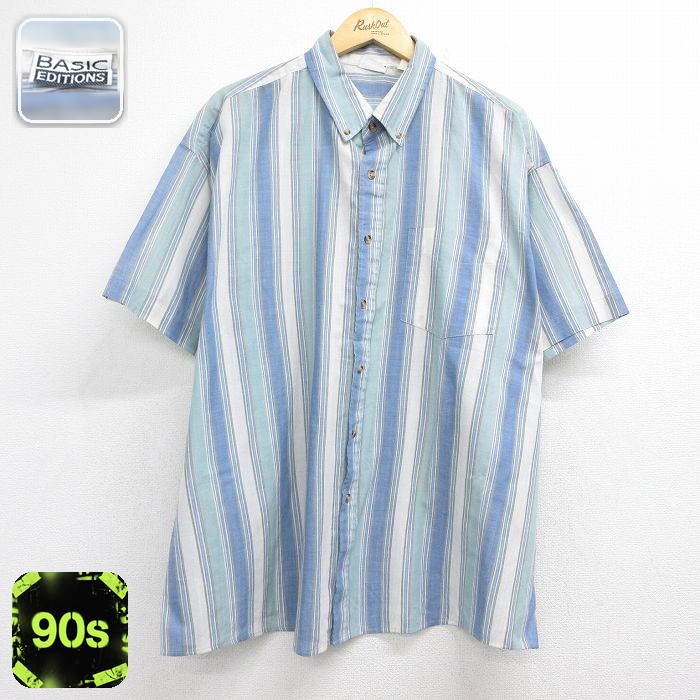 90s 半袖シャツ ストライプ ライトブルー メンズXL相当 | 古着