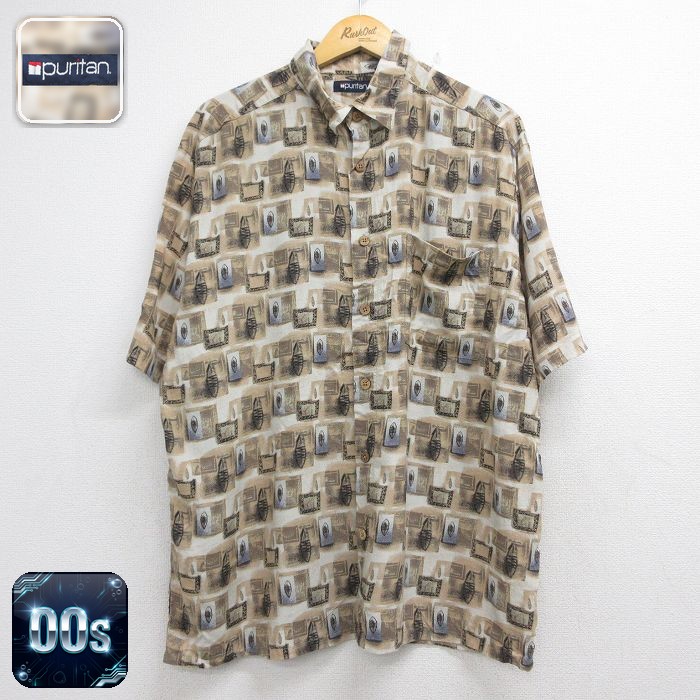 【20%OFF】ピューリタン 00s 半袖シャツ 総柄 ベージュ メンズXL相当 | 古着