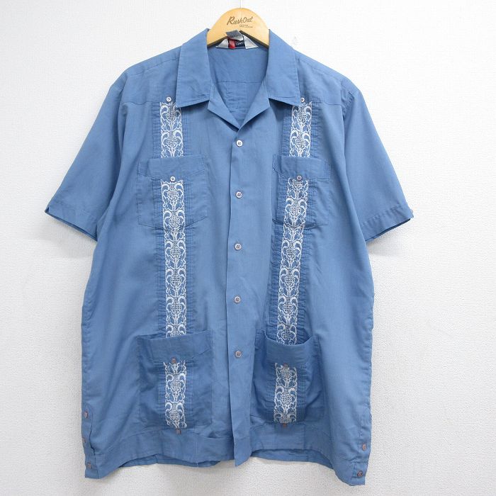 80s 半袖シャツ キューバ ライトブルー XL | 古着