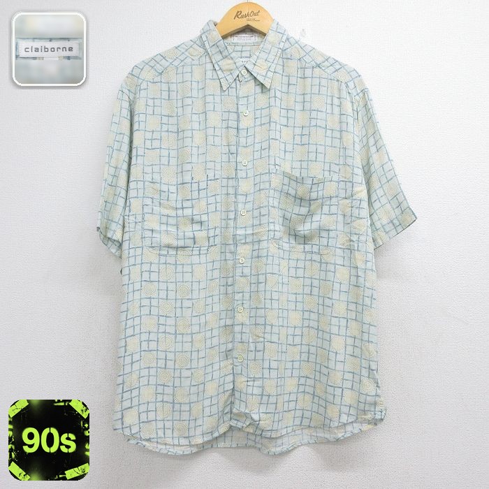 【20%OFF】90s 半袖シャツ 総柄 グリーン メンズXL相当 | 古着