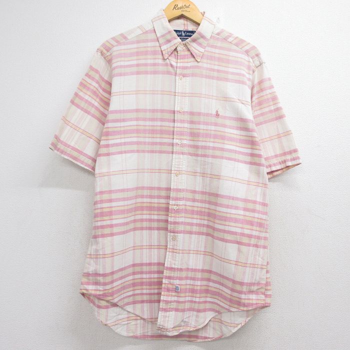 ラルフローレン 90s 半袖シャツ ワンポイントロゴ ピンクチェック XL | 古着