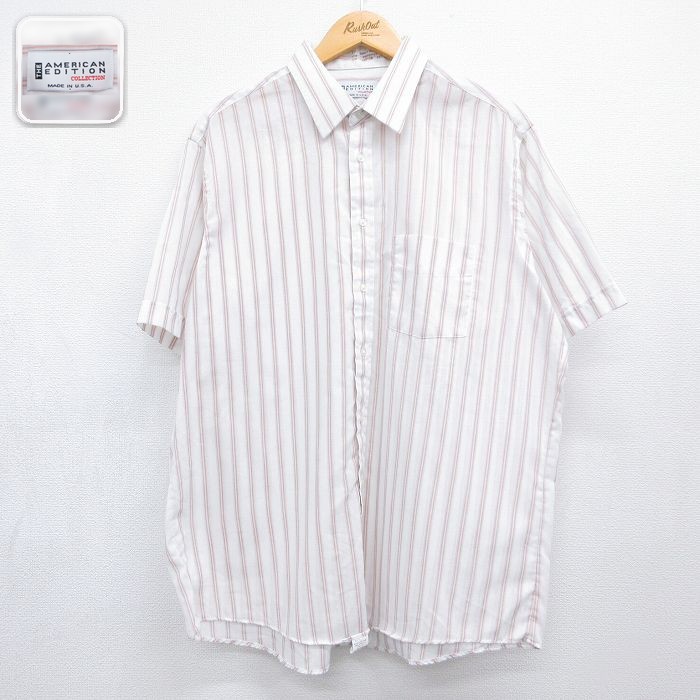 90s 半袖シャツ ストライプ ホワイト メンズXL相当 | 古着