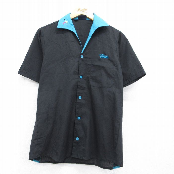 S★古着 キングルイ 半袖 ボウリング シャツ メンズ 90年代 90s Rain Day 開襟 オープンカラー USA製 ブラック【spe】 26jun09