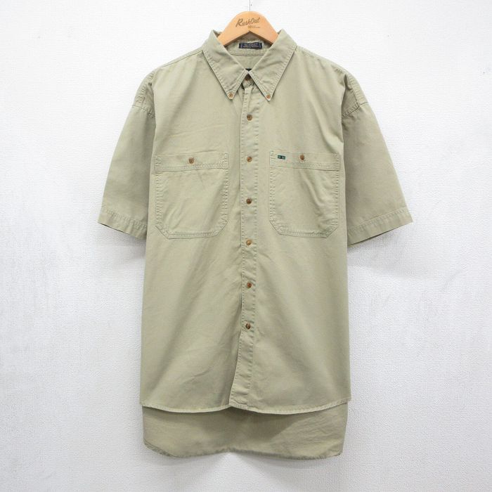 XL★古着 半袖 シャツ メンズ 00年代 00s 大きいサイズ ロング丈 コットン ボタンダウン ベージュ 26jun11