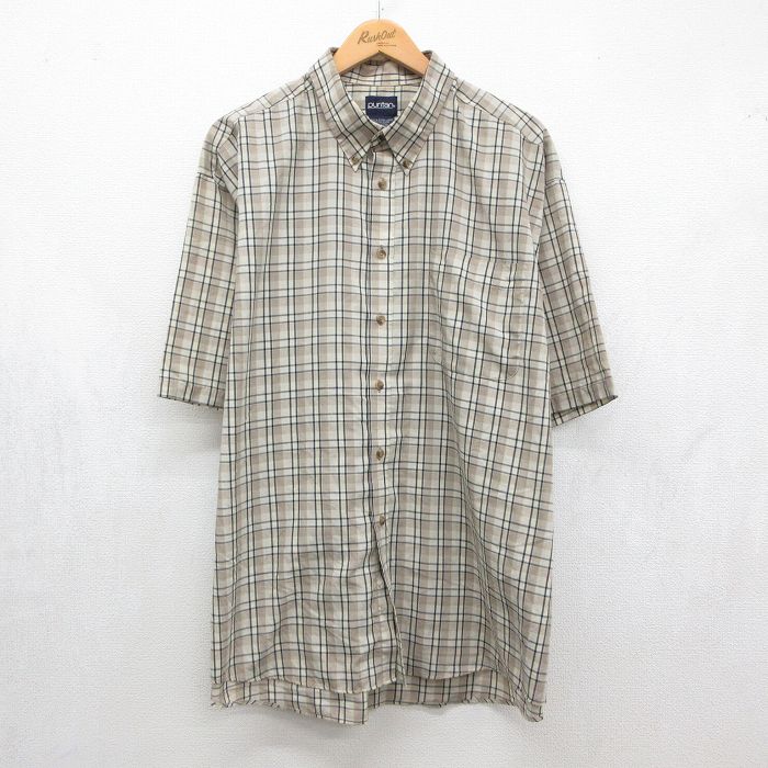 ピューリタン 00s 半袖シャツ ベージュチェック メンズXL相当 | 古着