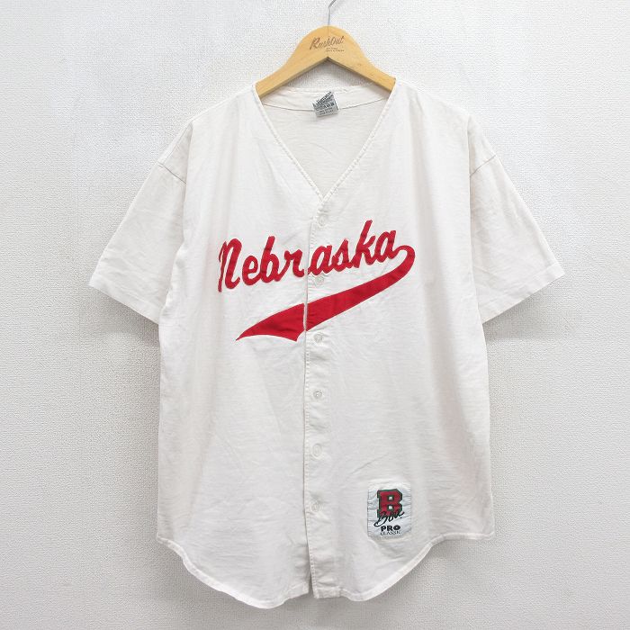 L★古着 半袖 ベースボール シャツ メンズ 90年代 90s ネブラスカ コットン USA製 ホワイト 26jun10
