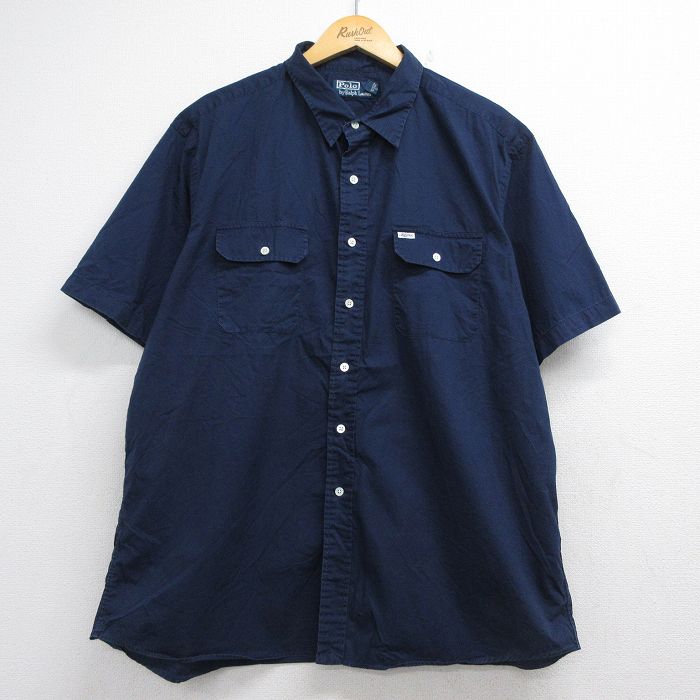 ラルフローレン 90s 半袖シャツ ワンポイントロゴ ネイビー メンズXL相当 | 古着