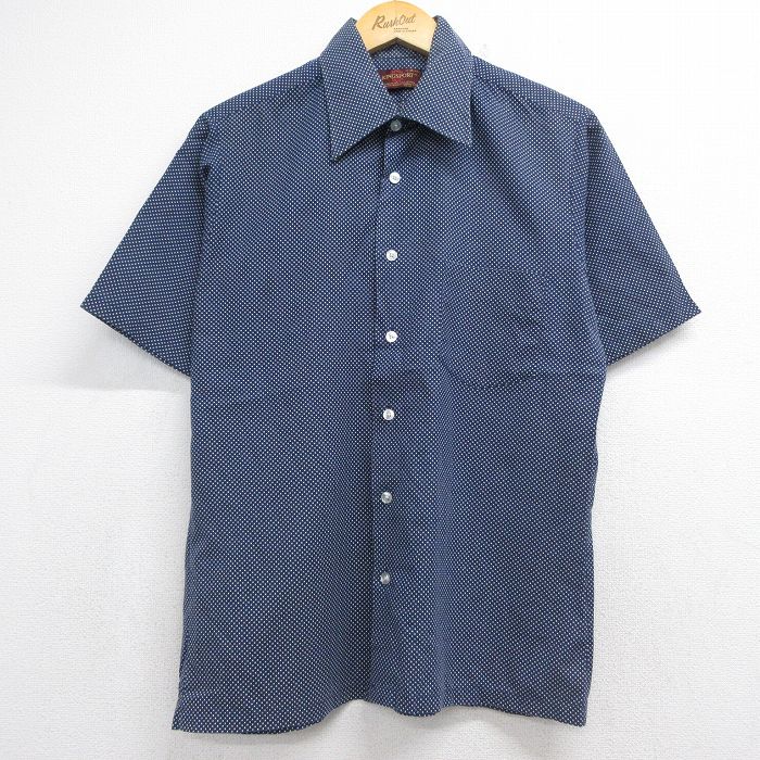 70s 半袖シャツ ドット ネイビー メンズL相当 | 古着