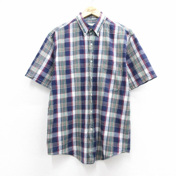 エディーバウアー 00s 半袖シャツ ネイビーチェック メンズL相当 | 古着