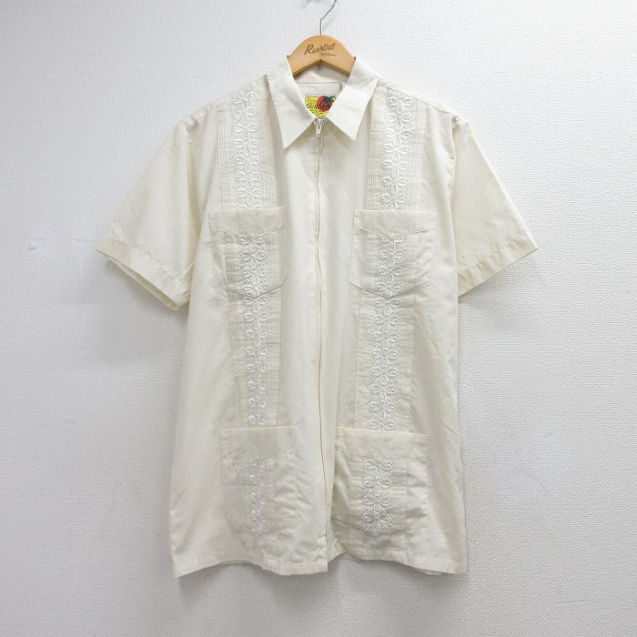 HABAND 90s 半袖フルジップキューバシャツ ベージュ メンズL相当 | 古着