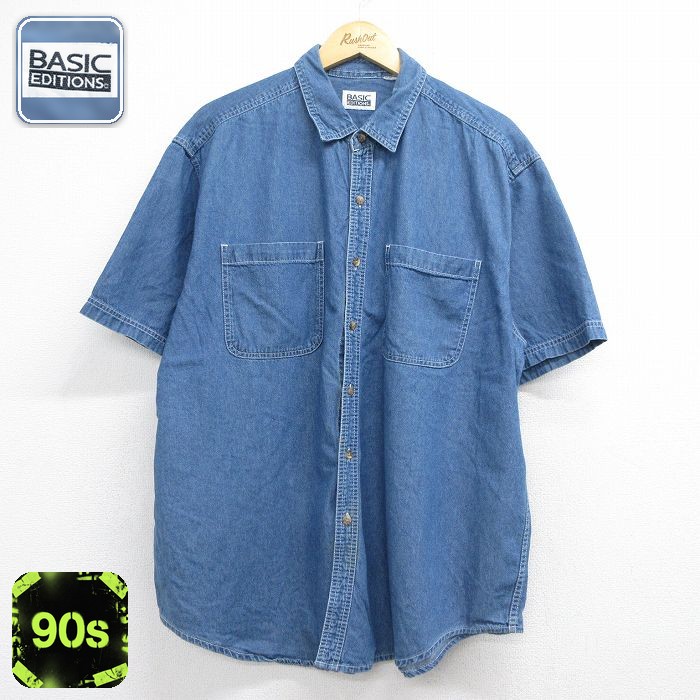 ベーシックエディションズ 90s 半袖シャツ ネイビー メンズXL相当 | 古着