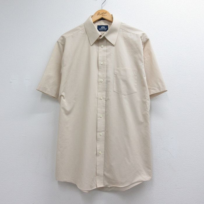 XL★古着 半袖 シャツ メンズ ロング丈 ベージュ 26jun16