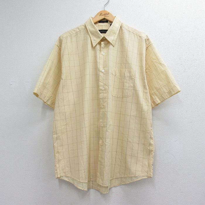 バンヒューセン 半袖シャツ チェック イエロー メンズXL相当 | 古着