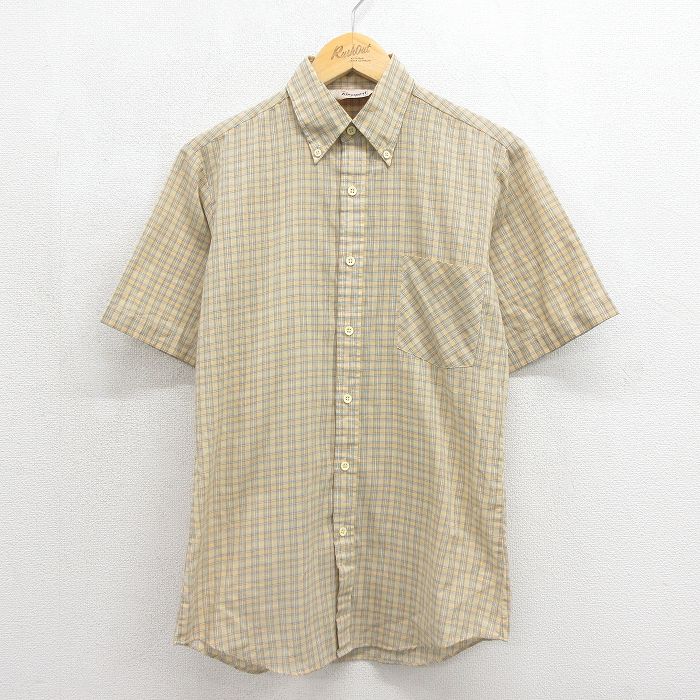 80s 半袖シャツ ベージュチェック メンズS相当 | 古着