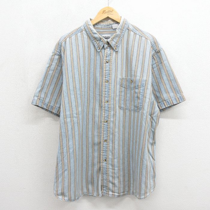 00s 半袖シャツ ストライプ ネイビー メンズXL相当 | 古着