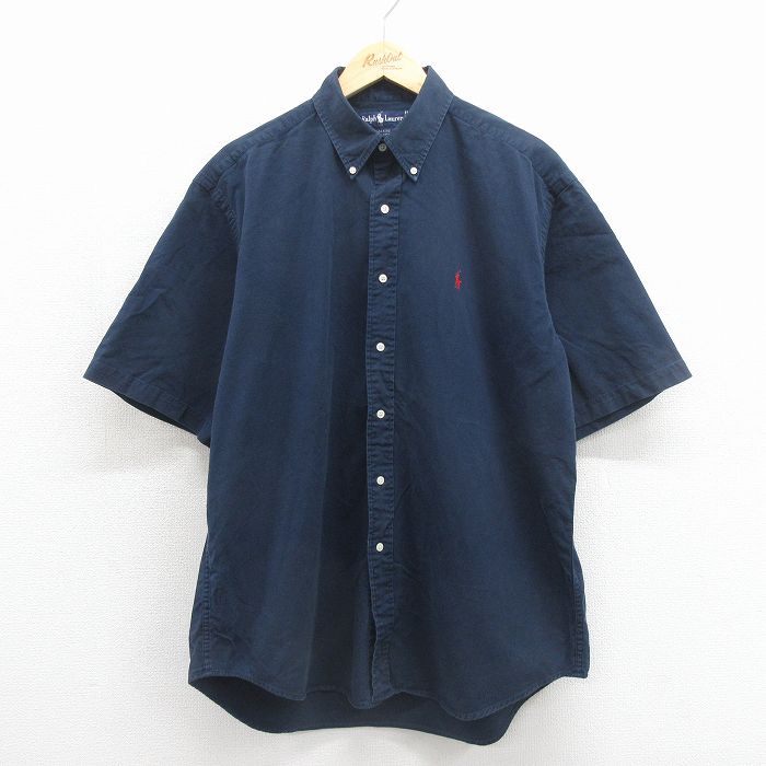ラルフローレン 90s 半袖シャツ ワンポイントロゴ ネイビー メンズXL相当 | 古着