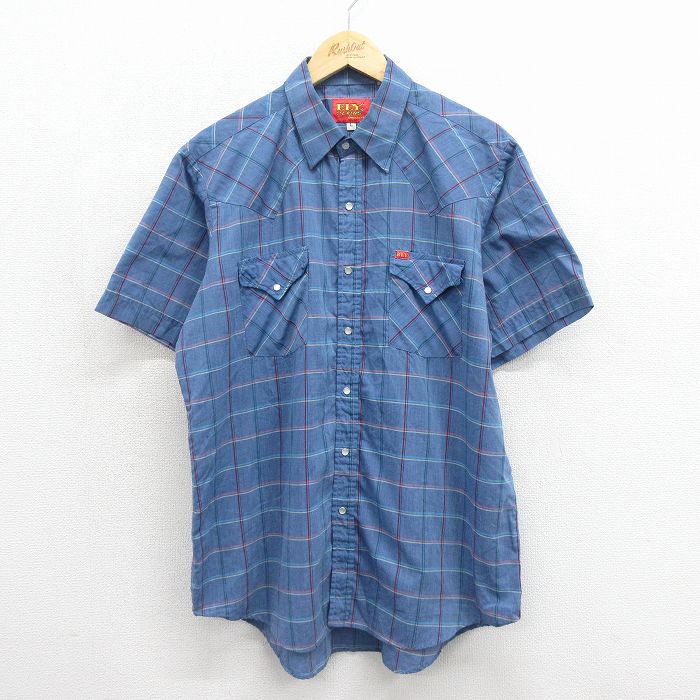 ELY 90s 半袖ウエスタンシャツ ネイビーチェック メンズXL相当 | 古着